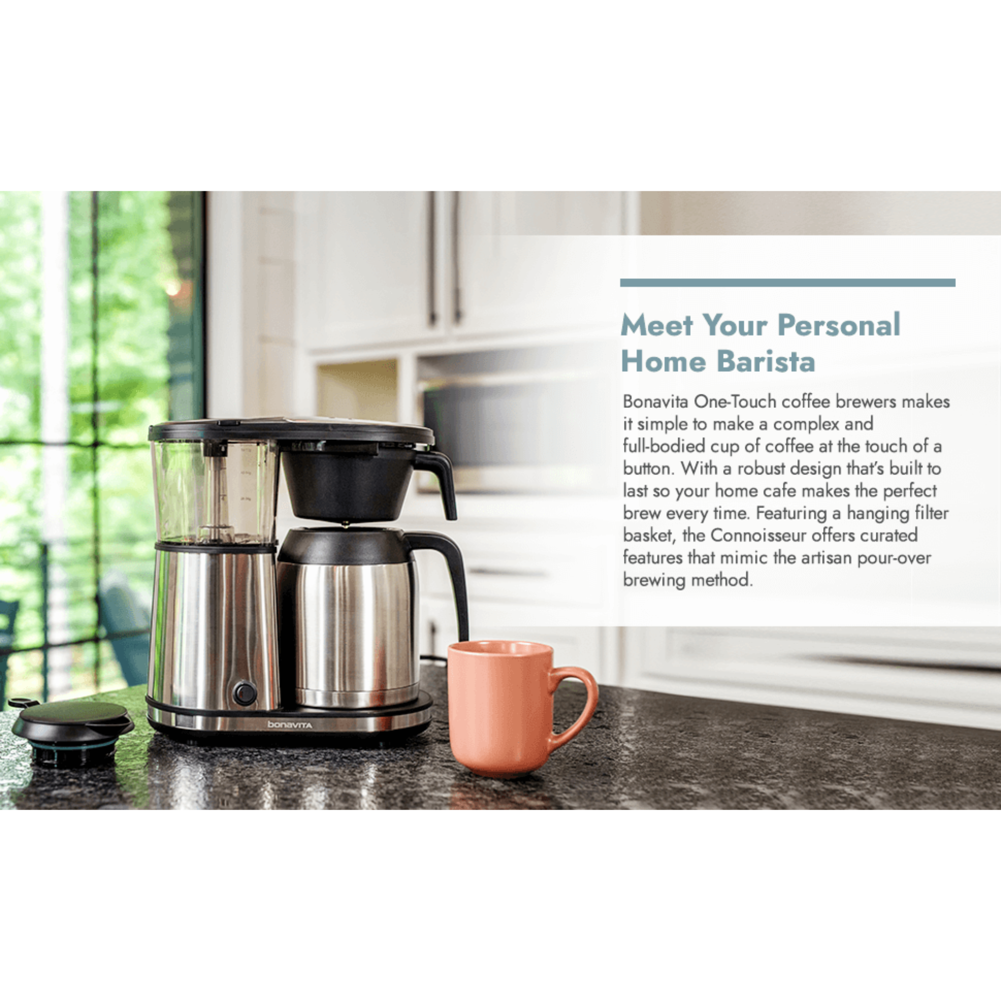 Connoisseur 8-Cup Drip Coffee Brewer One-Touch with Thermal Carafe and Hanging Basket - SCA Certified Home Brewer